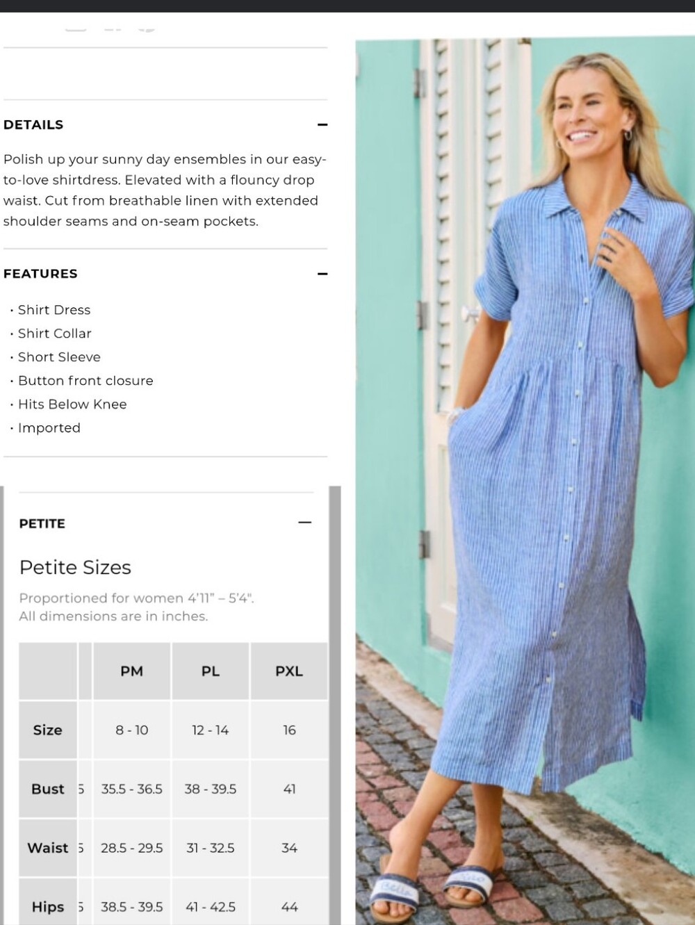 Talbots Petite Drop Waist 100% Linen Stripe Shirt Dress Blue White - Picture 17 of 17